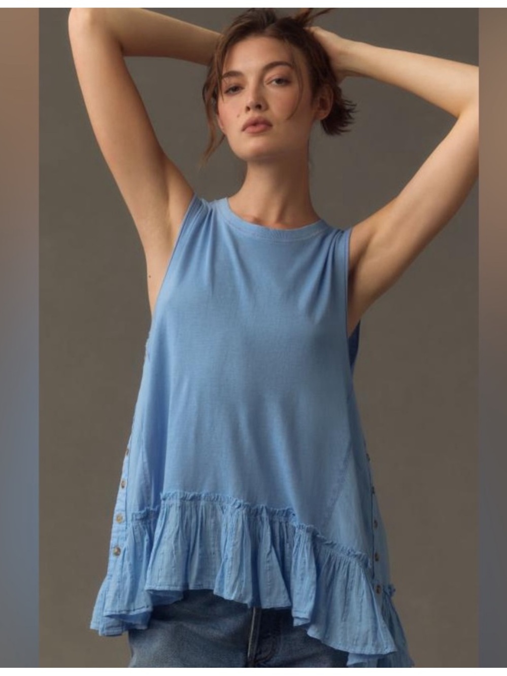 Anthropologie Pilcro Babydoll Muscle Tank Ruffle blue M